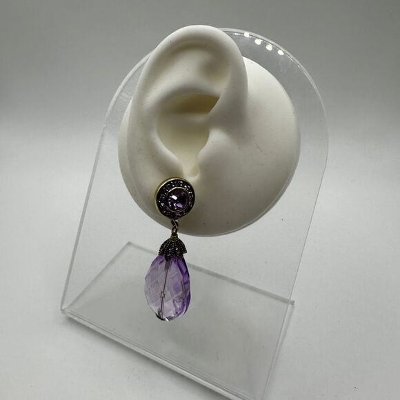 2" Heidi Daus light purple pave rhinestone and purple acrylic dangle earrings! - Picture 6 of 8